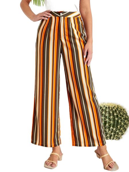 emery rose button waist striped pants b05j#, Black;white