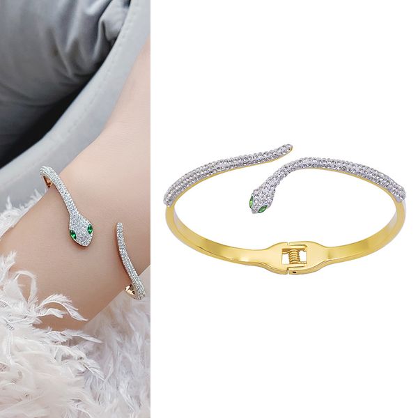 fashion trendy bangles female original rose silver snake cuff bracelet with green eye diamond customized crystal gold plating wristband bang, Black
fashion trendy bangles female original rose silver snake cuff bracelet with green eye diamond customized crystal gold plating wristband bang, Black