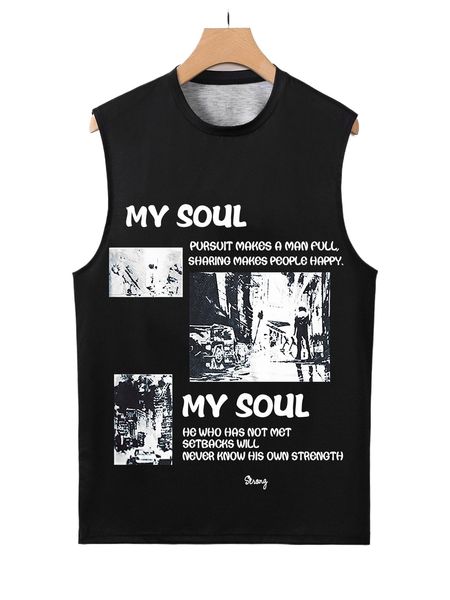 men slogan graphic tank v8g5#, White;black