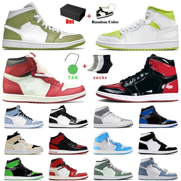1 1s mens womens designer jumpman basketball shoes chicago reimagined patent leather bred stealth panda mid dutch green sneakers with box, White;red
1 1s mens womens designer jumpman basketball shoes chicago reimagined patent leather bred stealth panda mid dutch green sneakers with box, White;red