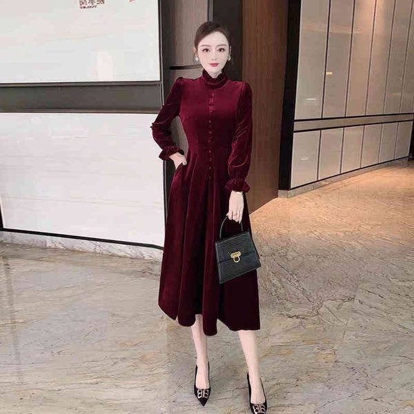 casual dresses autumn velvet skirt stand collar nail bag buckle waist big hem long sleeve mid length dress, Black;gray
casual dresses autumn velvet skirt stand collar nail bag buckle waist big hem long sleeve mid length dress, Black;gray