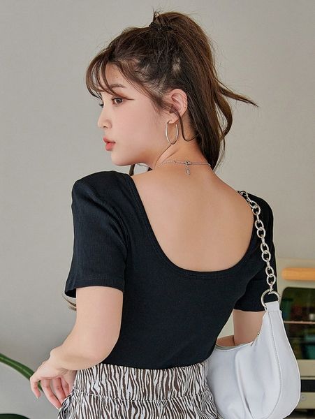 dazy solid scoop neck ribbed tee u4uc#, White 
dazy solid scoop neck ribbed tee u4uc#, White