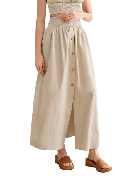 shirred waist button front skirt m03z#, Black
shirred waist button front skirt m03z#, Black