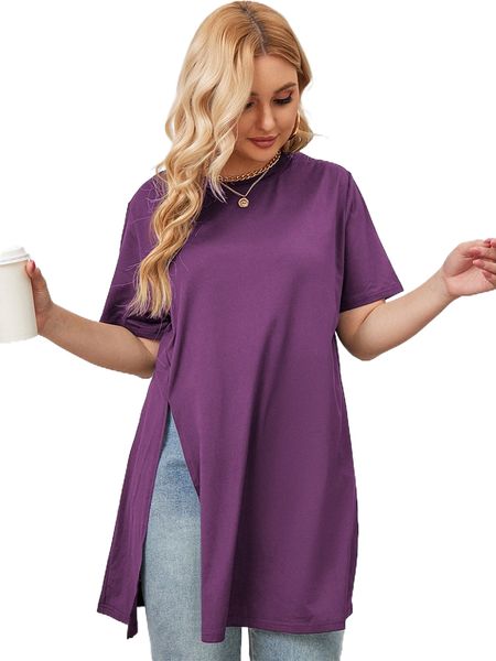 plus split hem tee b5ig#, Black