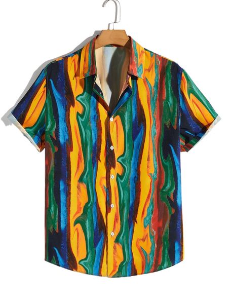 men colorblock print shirt z581#, White;black
men colorblock print shirt z581#, White;black