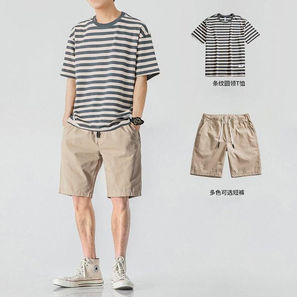 men's tracksuits summer short sleeve cotton t-shirts shorts sets vintage striped all-match chic men fashion leisure daily loose o-neck, Gray
men's tracksuits summer short sleeve cotton t-shirts shorts sets vintage striped all-match chic men fashion leisure daily loose o-neck, Gray