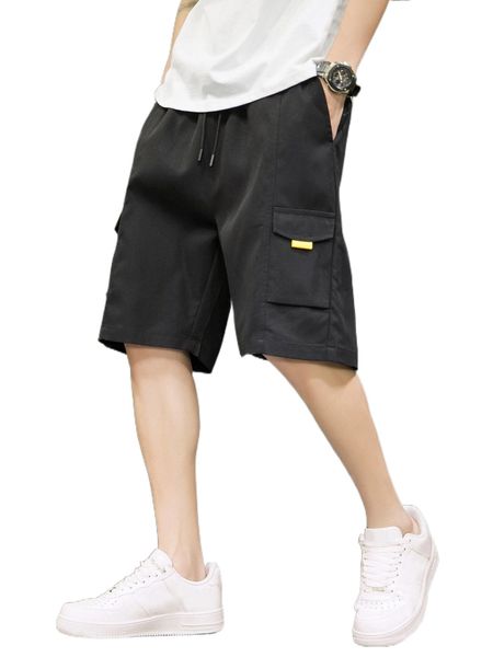 men drawstring waist flap pocket cargo shorts n9a3#, White;black