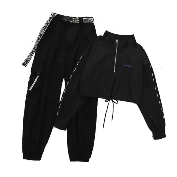belt zipper female cargo pants hip-hop casual two-piece streetwear black 2 piece set harajuku loose bf harem pants 201228, Black;white
belt zipper female cargo pants hip-hop casual two-piece streetwear black 2 piece set harajuku loose bf harem pants 201228, Black;white