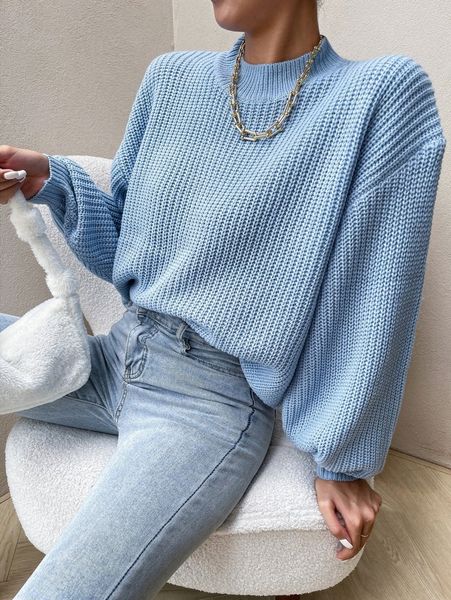 mock neck drop shoulder sweater v7gm#, White;black