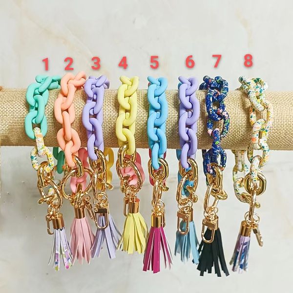 foreign trade wholesale new personalized acrylic bracelet pu leather tassel pendant keychain multicolor optional, Golden;silver
foreign trade wholesale new personalized acrylic bracelet pu leather tassel pendant keychain multicolor optional, Golden;silver