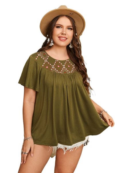 plus argyle & floral embroidery tee s5tn#, Black
plus argyle & floral embroidery tee s5tn#, Black