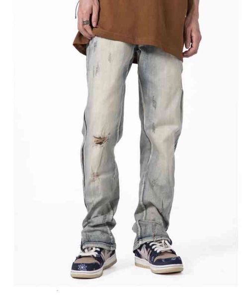 men's jeans high street side zipper stitched straight jeans men's design sense of holes and split pants, Blue
men's jeans high street side zipper stitched straight jeans men's design sense of holes and split pants, Blue
