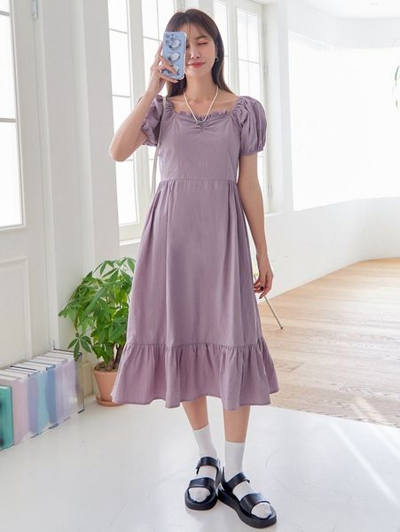 dazy frill trim puff sleeve ruffle hem dress t1ep#, Black;gray
dazy frill trim puff sleeve ruffle hem dress t1ep#, Black;gray