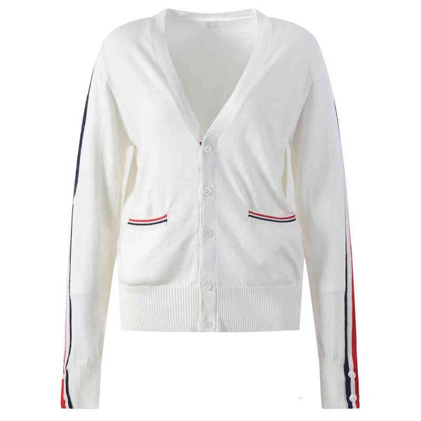 women's knits tees v-neck tb four bars autumn and winter trend sweater cardigan women's korean style long sleeved to, White
women's knits tees v-neck tb four bars autumn and winter trend sweater cardigan women's korean style long sleeved to, White
