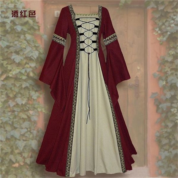 100 cotton foreign trade european and american style long sleeved bell sleeve lace up lace long dress gothique retro women 220706, Black;gray
100 cotton foreign trade european and american style long sleeved bell sleeve lace up lace long dress gothique retro women 220706, Black;gray