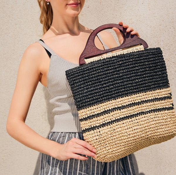 vintage wooden handle straw women handbags paper woven large tote bag handmade striped summer beach bags casual bali shopper sac
vintage wooden handle straw women handbags paper woven large tote bag handmade striped summer beach bags casual bali shopper sac