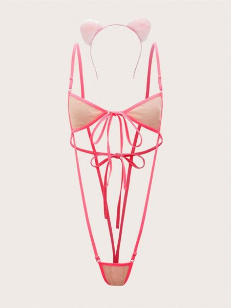 mesh cut out knot front contrast binding teddy bodysuit & hair hoop s4ij#, Black;red
mesh cut out knot front contrast binding teddy bodysuit & hair hoop s4ij#, Black;red