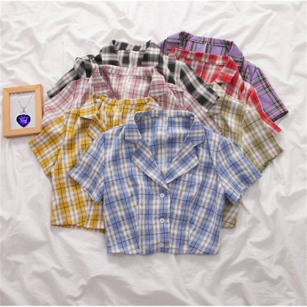 summer korean blouse women vintage crop shirt streetwear plaid ladies elegant button up shirt crop shirts 210308, White
summer korean blouse women vintage crop shirt streetwear plaid ladies elegant button up shirt crop shirts 210308, White