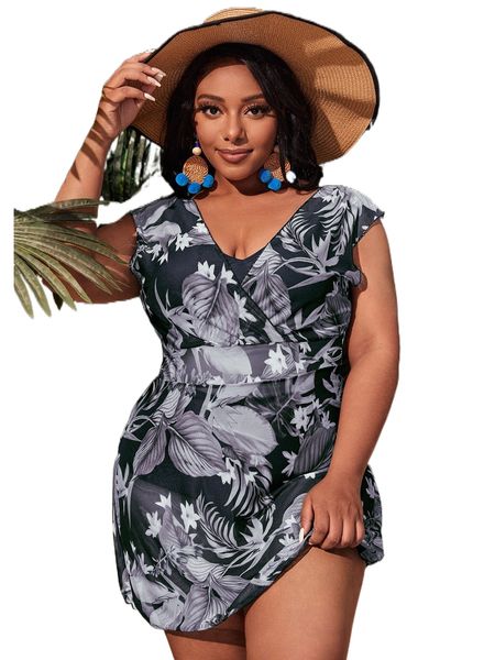 plus tropical print bikini swimsuit & cover up s9i8#, White;black
plus tropical print bikini swimsuit & cover up s9i8#, White;black