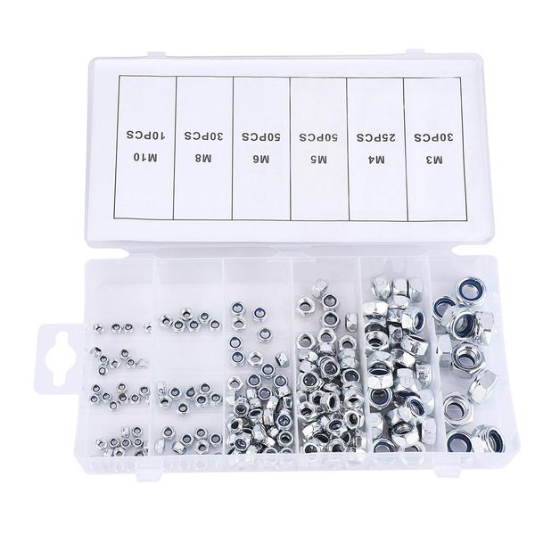 195pcs m3 m4 m5 m6 m8 m10 metal self-locking hex nut fastener lock nuts assortment kit
195pcs m3 m4 m5 m6 m8 m10 metal self-locking hex nut fastener lock nuts assortment kit