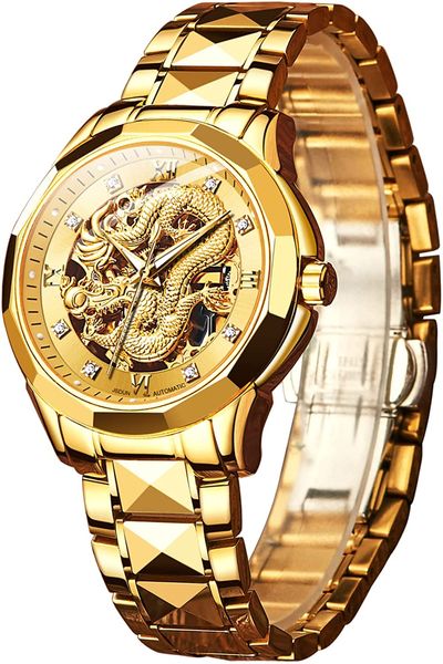 skeleton gold watches for men automatic dragon mechanical business dress with stainless steel luminous waterproof diamond fashion wristwatch, Slivery;brown
skeleton gold watches for men automatic dragon mechanical business dress with stainless steel luminous waterproof diamond fashion wristwatch, Slivery;brown