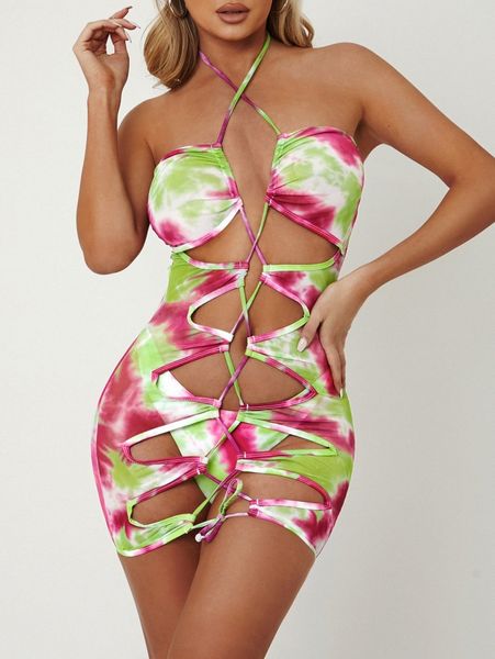 sxy tie dye lace up cover up with bikini bottom p1av#, White;black 
sxy tie dye lace up cover up with bikini bottom p1av#, White;black