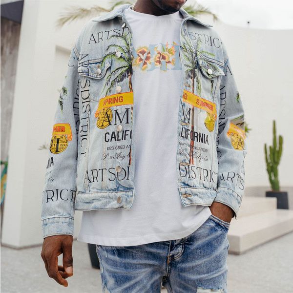 a designer jacket men's high street denim jackets a 22 mi classic lapel coconut tree graffiti letters print washed blue loose couple ca, Black;brown
a designer jacket men's high street denim jackets a 22 mi classic lapel coconut tree graffiti letters print washed blue loose couple ca, Black;brown