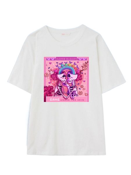 romwe x ilustrata skeleton print tee c5az#, White