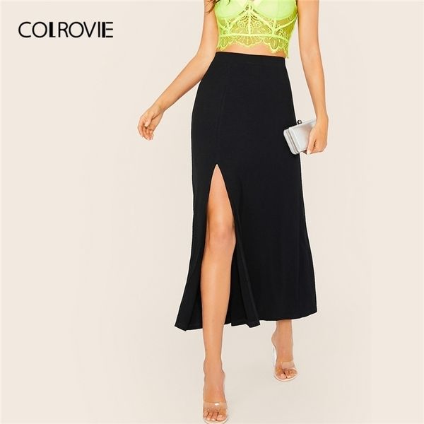 colrovie black ribknit slit side skirt women fashion fall ladies casual long skirt stretchy solid high waist skirts y200326
colrovie black ribknit slit side skirt women fashion fall ladies casual long skirt stretchy solid high waist skirts y200326