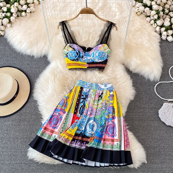 baroque print women two piece dress lace suspender and high waist mini pleated skirt outfits casual vacation beach suit sweet chic woman des, White
baroque print women two piece dress lace suspender and high waist mini pleated skirt outfits casual vacation beach suit sweet chic woman des, White