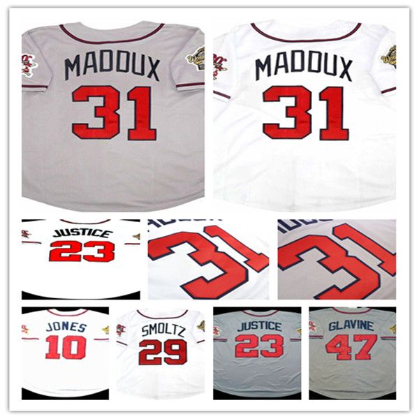 

1995 Atlanta Vintage World Series Baseball Jersey Chipper Jones John Smoltz Bobby Cox Javy Lopez David Justice Tom Glavine Greg 31 Maddux BRAVES Ronald Acuna Jr. 4XL, Man retro white with 1995 ws patch