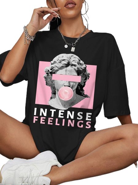 sculpture & letter graphic drop shoulder tee m5lc#, White 
sculpture & letter graphic drop shoulder tee m5lc#, White