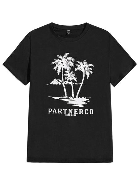 men tropical & letter graphic tee h1ed#, White;black