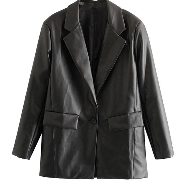 traf women fashion pu faux leather loose blazer coat vintage pockets long sleeve back vents female outerwear chic 220813, White;black
traf women fashion pu faux leather loose blazer coat vintage pockets long sleeve back vents female outerwear chic 220813, White;black