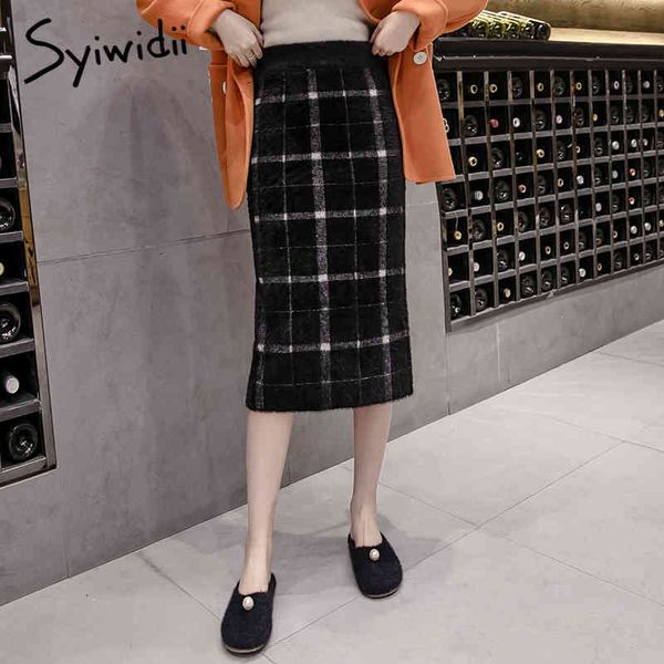 plaid womens knitting office lady casual autumn winter solid high waist split midi skirts women black white 210415
plaid womens knitting office lady casual autumn winter solid high waist split midi skirts women black white 210415