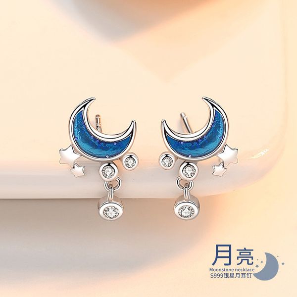 s999 sterling silver star moon earrings charms women's drops of glue and zircon, Golden
s999 sterling silver star moon earrings charms women's drops of glue and zircon, Golden