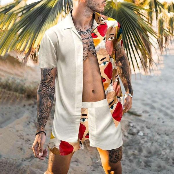 men's shorts 2022 summer men's hawaiian short sleeved shirt and set loose casual fashion beach pants, White;black
men's shorts 2022 summer men's hawaiian short sleeved shirt and set loose casual fashion beach pants, White;black