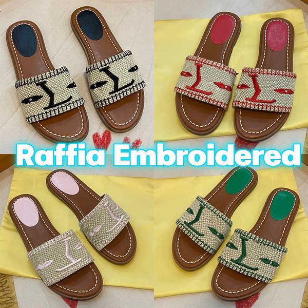2022 designer slides womens slippers raffia embroidered flat mules with og box pine green red fashion lady luxury summer womens, Black
2022 designer slides womens slippers raffia embroidered flat mules with og box pine green red fashion lady luxury summer womens, Black