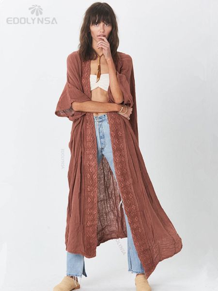 casual hollow out half sleeve front open long kimono brown tunic plus size women summer beach wear wrap coat n1263 220809, Tan;black
casual hollow out half sleeve front open long kimono brown tunic plus size women summer beach wear wrap coat n1263 220809, Tan;black