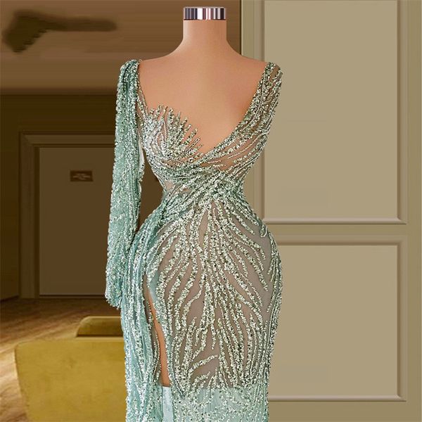 green mermaid prom dresses deep v neck one long sleeve one shoulder sequins lace appliques beads side slit floor length plus size formal par, Black
green mermaid prom dresses deep v neck one long sleeve one shoulder sequins lace appliques beads side slit floor length plus size formal par, Black