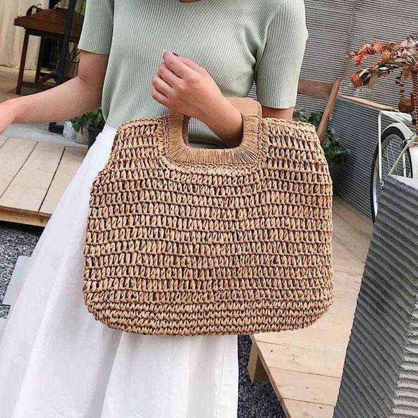 casual straw woven women's handbags large capaciry female totes designer raffia wooden handle ladies hand bags summer beach bags g22052
casual straw woven women's handbags large capaciry female totes designer raffia wooden handle ladies hand bags summer beach bags g22052