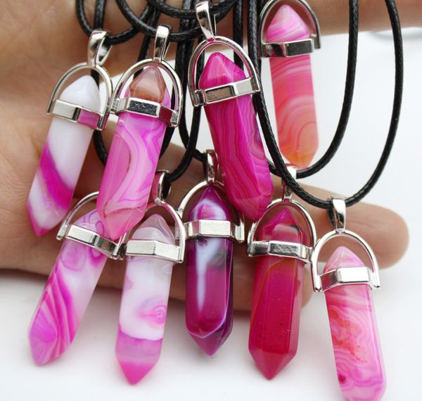 rose pink purple stripe agate stone hexagon bullet pendant reiki healing crystal cone point crystal charms pendulum necklace for women men, Silver
rose pink purple stripe agate stone hexagon bullet pendant reiki healing crystal cone point crystal charms pendulum necklace for women men, Silver