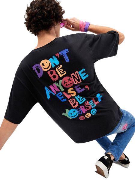 men slogan graphic drop shoulder tee u4gn#, White;black