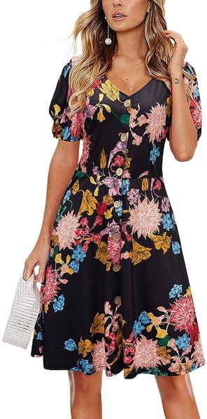 women's v neck short sleeve casual summer dress button down knee length floral sundress 97mp#, Black;gray
women's v neck short sleeve casual summer dress button down knee length floral sundress 97mp#, Black;gray