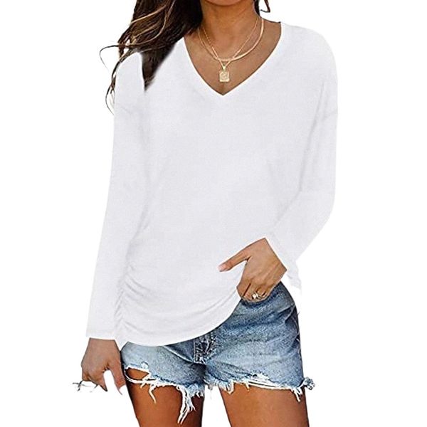 women long sleeve v neck t shirts casual loose fit basic tee tunic with side shirringwhite,large g1xf#, White
women long sleeve v neck t shirts casual loose fit basic tee tunic with side shirringwhite,large g1xf#, White