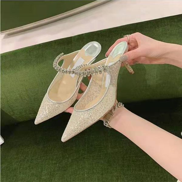 sandals pointed thin heel high-heeled shoes sequin mesh flat slippers with wrapped head, Black
sandals pointed thin heel high-heeled shoes sequin mesh flat slippers with wrapped head, Black