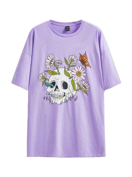 x the creative witch floral & skull print drop shoulder tee p9we#, White
x the creative witch floral & skull print drop shoulder tee p9we#, White