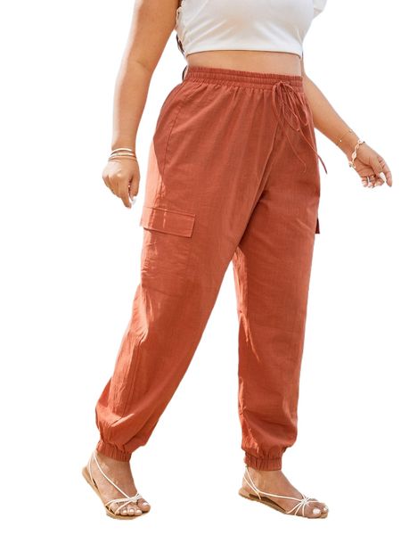 plus drawstring waist cargo pants m2gv#, Black