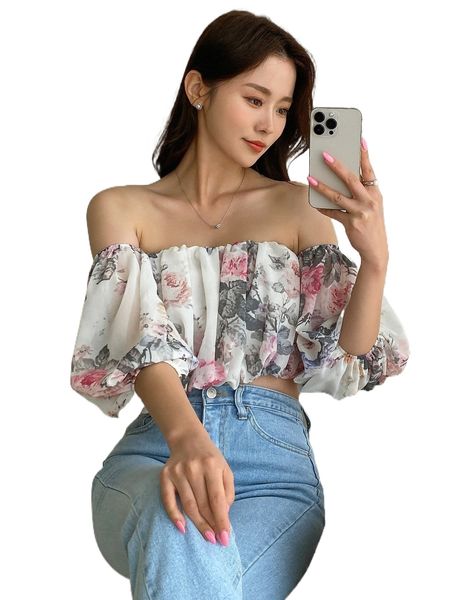 dazy floral print off shoulder crop blouse h4bv#, White
dazy floral print off shoulder crop blouse h4bv#, White