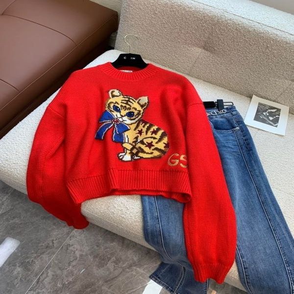 women's sweaters autumn and winter huhushengwei bow embroidered tiger back jacquard knitted sweater, White;black
women's sweaters autumn and winter huhushengwei bow embroidered tiger back jacquard knitted sweater, White;black